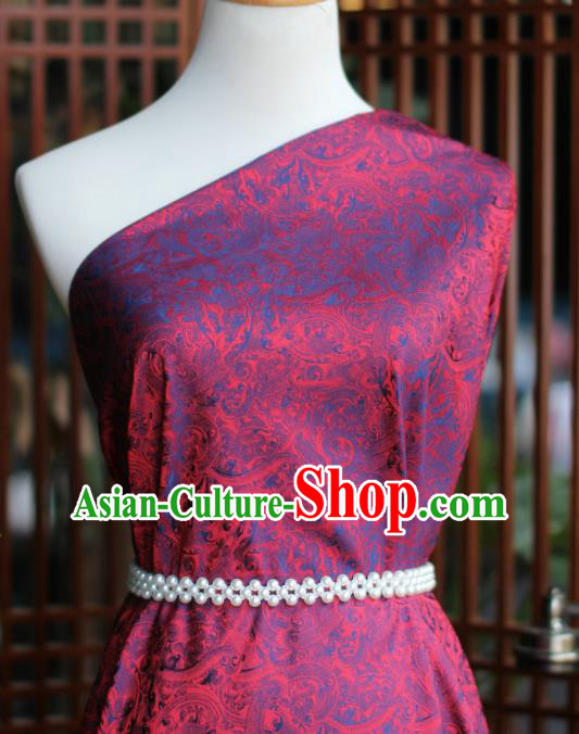 Chinese Silk Fabric Classical Pattern Wine Red Brocade Cloth Jacquard Tapestry Cloth Traditional Qipao Dress Drapery
