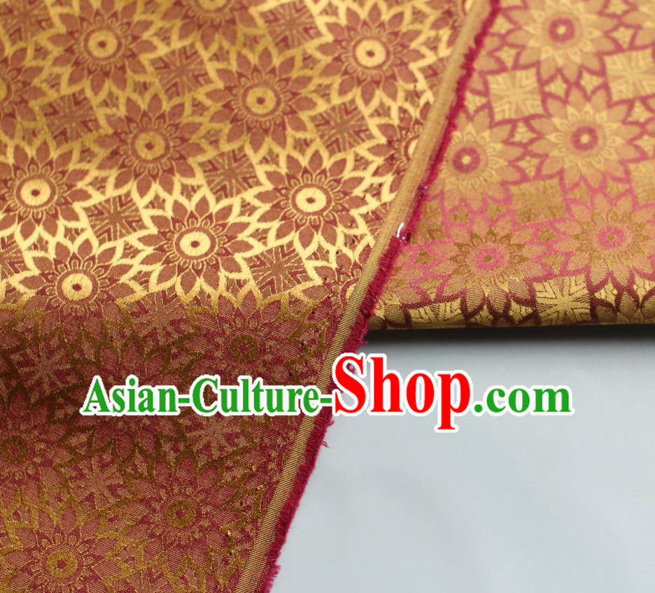 Chinese Silk Fabric Classical Flowers Pattern Orange Brocade Jacquard Tapestry Cloth Traditional Qipao Dress Drapery