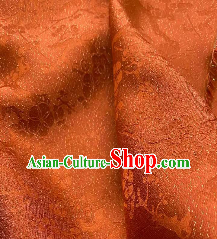 Chinese Traditional Tang Suit Drapery Rust Red Silk Fabric Classical Plum Blossom Pattern Brocade Cloth Jacquard Tapestry Material
