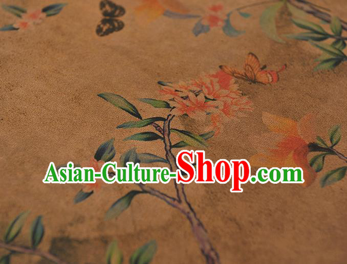 Chinese Khaki Gambiered Guangdong Gauze Traditional Flowers Pattern Dress Fabric Cheongsam Silk Cloth