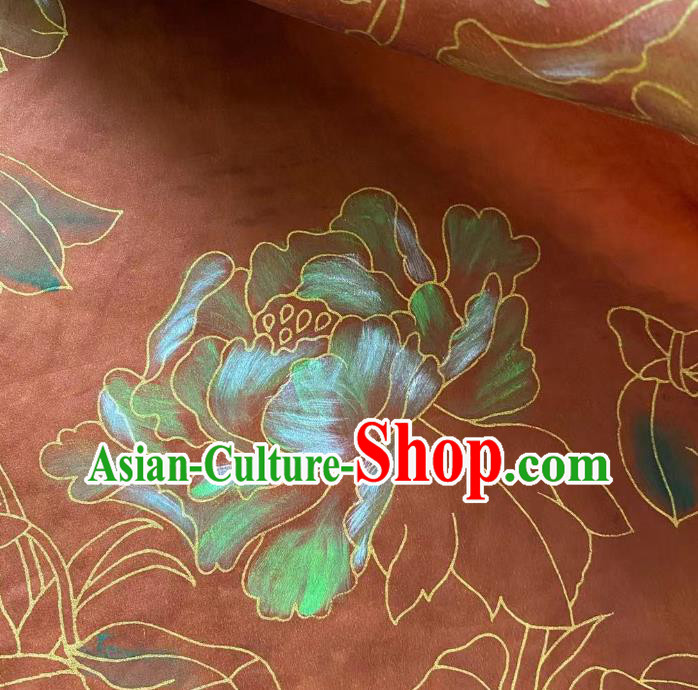 Chinese Hand Painting Gambiered Guangdong Gauze Traditional Cheongsam Drapery Red Silk Fabric Classical Peony Pattern Brocade Cloth