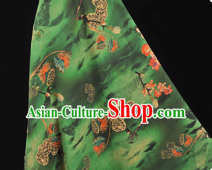 Chinese Traditional Lotus Seedpod Pattern Dress Fabric Cheongsam Silk Cloth Green Gambiered Guangdong Gauze