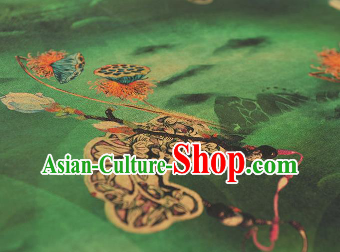 Chinese Traditional Lotus Seedpod Pattern Dress Fabric Cheongsam Silk Cloth Green Gambiered Guangdong Gauze