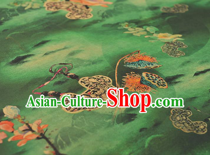 Chinese Traditional Lotus Seedpod Pattern Dress Fabric Cheongsam Silk Cloth Green Gambiered Guangdong Gauze