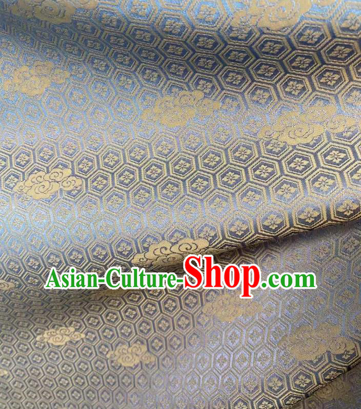 Chinese Traditional Qipao Dress Drapery Silk Fabric Classical Septaria Pattern Blue Brocade Jacquard Tapestry Cloth