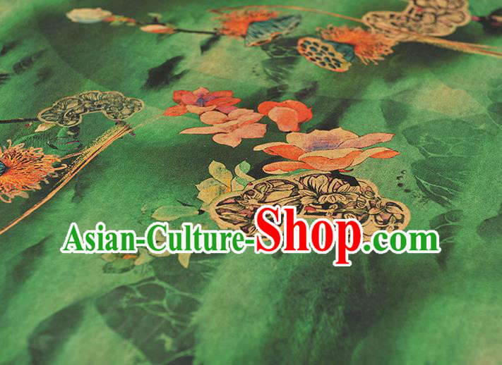 Chinese Traditional Lotus Seedpod Pattern Dress Fabric Cheongsam Silk Cloth Green Gambiered Guangdong Gauze