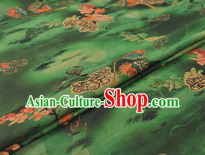 Chinese Traditional Lotus Seedpod Pattern Dress Fabric Cheongsam Silk Cloth Green Gambiered Guangdong Gauze
