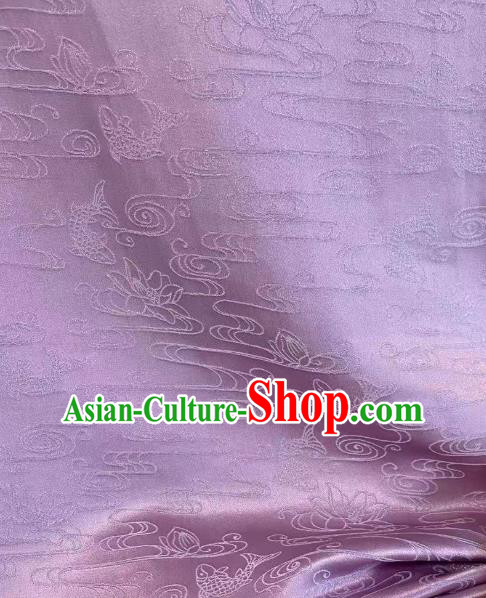Chinese Jacquard Tapestry Cloth Traditional Qipao Dress Drapery Silk Fabric Classical Carps Pattern Lilac Brocade