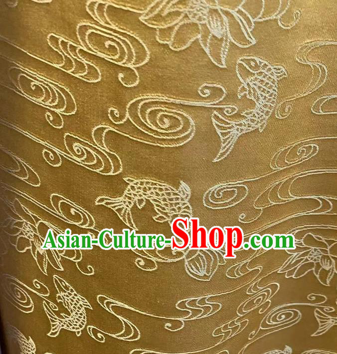 Chinese Classical Carps Pattern Golden Brocade Jacquard Tapestry Cloth Traditional Qipao Dress Drapery Silk Fabric