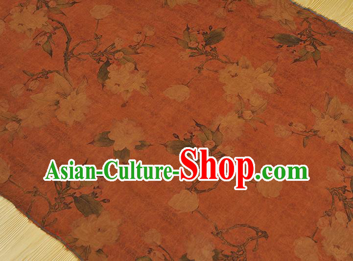 Top Chinese Traditional Hibiscus Pattern Dress Cloth Cheongsam Silk Fabric Orange Gambiered Guangdong Gauze