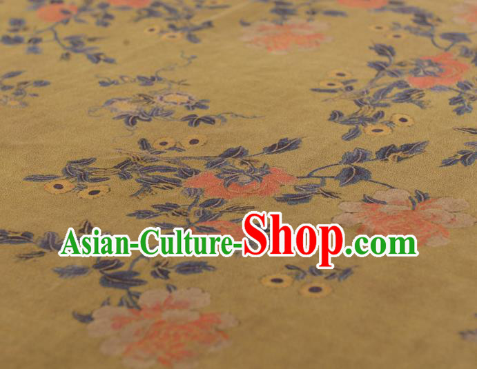 Top Chinese Yellow Gambiered Guangdong Gauze Traditional Flowers Pattern Dress Cloth Cheongsam Silk Fabric