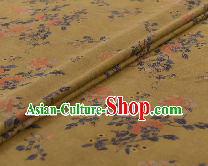 Top Chinese Yellow Gambiered Guangdong Gauze Traditional Flowers Pattern Dress Cloth Cheongsam Silk Fabric