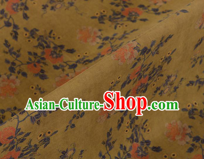 Top Chinese Yellow Gambiered Guangdong Gauze Traditional Flowers Pattern Dress Cloth Cheongsam Silk Fabric