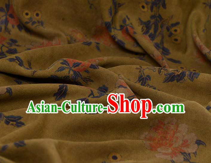 Top Chinese Yellow Gambiered Guangdong Gauze Traditional Flowers Pattern Dress Cloth Cheongsam Silk Fabric
