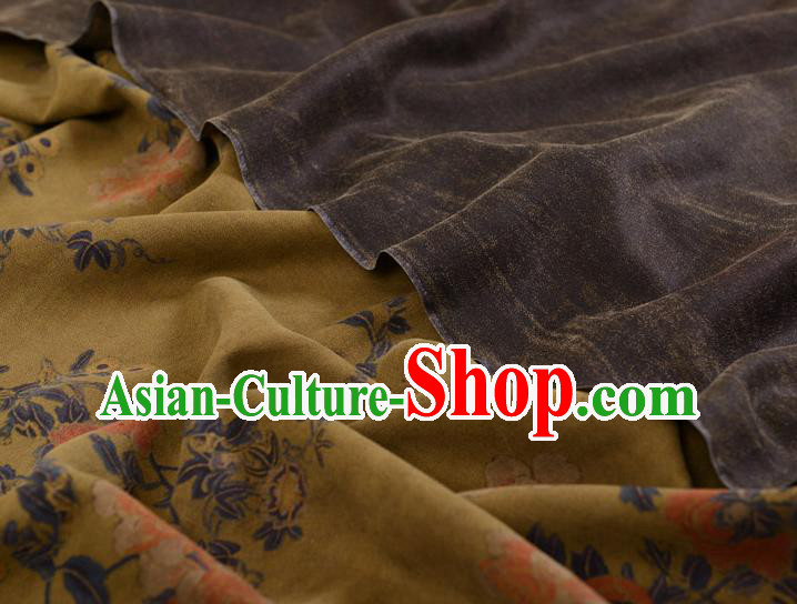 Top Chinese Yellow Gambiered Guangdong Gauze Traditional Flowers Pattern Dress Cloth Cheongsam Silk Fabric