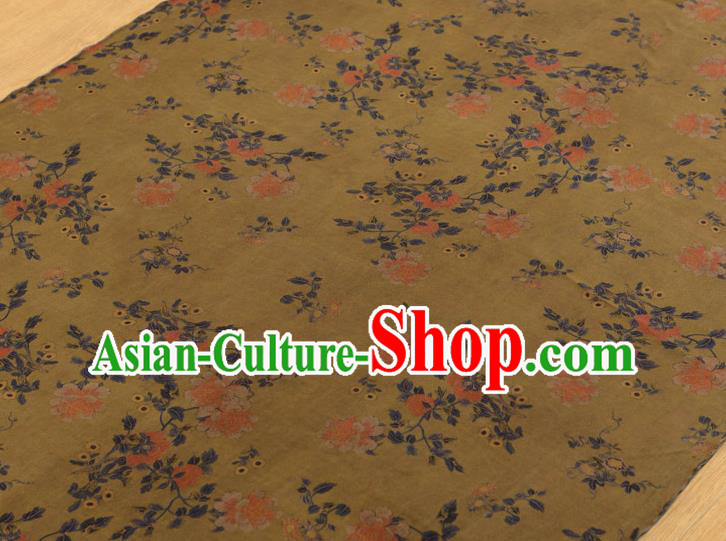 Top Chinese Yellow Gambiered Guangdong Gauze Traditional Flowers Pattern Dress Cloth Cheongsam Silk Fabric