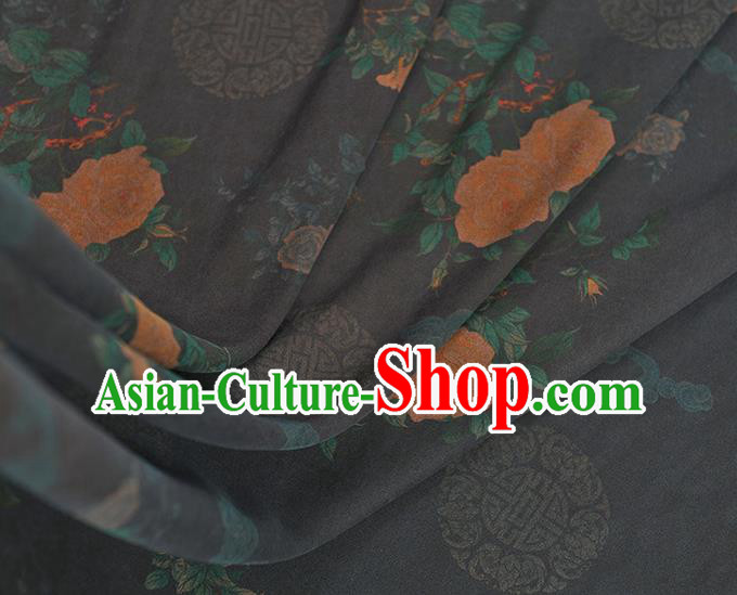 Top Chinese Traditional Roses Pattern Dress Cloth Cheongsam Silk Fabric Navy Gambiered Guangdong Gauze