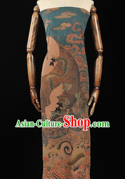 China Classical Cloud Crane Pattern Silk Fabric Traditional Gambiered Guangdong Gauze Qipao Dress Cloth Drapery