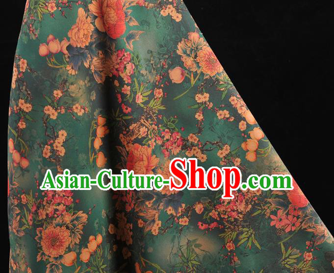 Top Chinese Green Gambiered Guangdong Gauze Traditional Convallaria Pattern Dress Cloth Cheongsam Silk Fabric