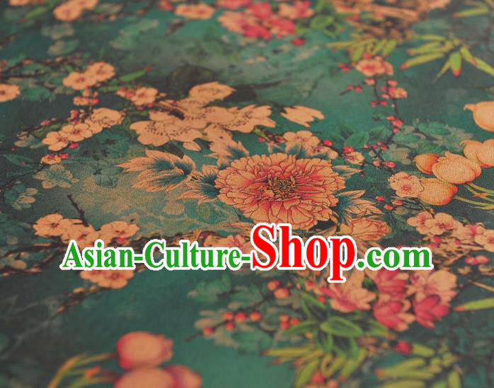 Top Chinese Green Gambiered Guangdong Gauze Traditional Convallaria Pattern Dress Cloth Cheongsam Silk Fabric