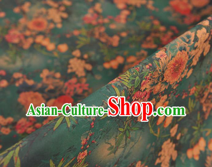 Top Chinese Green Gambiered Guangdong Gauze Traditional Convallaria Pattern Dress Cloth Cheongsam Silk Fabric