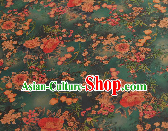 Top Chinese Green Gambiered Guangdong Gauze Traditional Convallaria Pattern Dress Cloth Cheongsam Silk Fabric