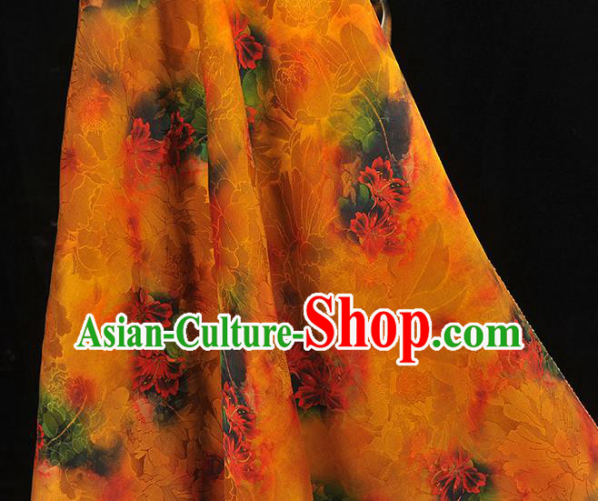 Top Chinese Cheongsam Orange Silk Fabric Gambiered Guangdong Gauze Traditional Qipao Dress Cloth