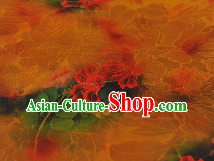 Top Chinese Cheongsam Orange Silk Fabric Gambiered Guangdong Gauze Traditional Qipao Dress Cloth