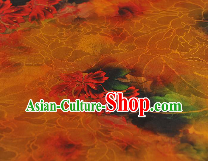 Top Chinese Cheongsam Orange Silk Fabric Gambiered Guangdong Gauze Traditional Qipao Dress Cloth