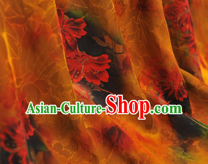 Top Chinese Cheongsam Orange Silk Fabric Gambiered Guangdong Gauze Traditional Qipao Dress Cloth