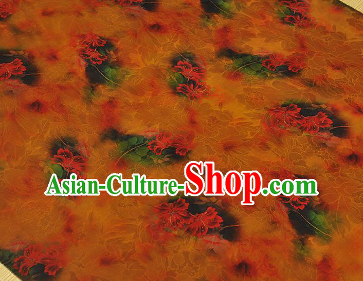 Top Chinese Cheongsam Orange Silk Fabric Gambiered Guangdong Gauze Traditional Qipao Dress Cloth