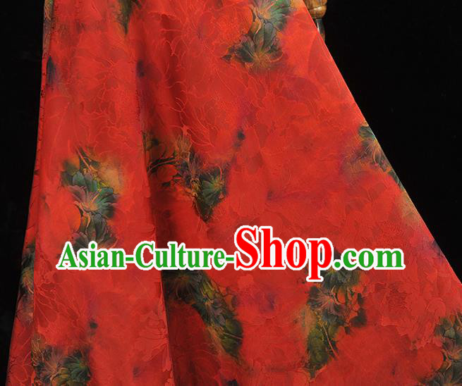 Top Chinese Traditional Qipao Dress Satin Cloth Cheongsam Red Silk Fabric Gambiered Guangdong Gauze