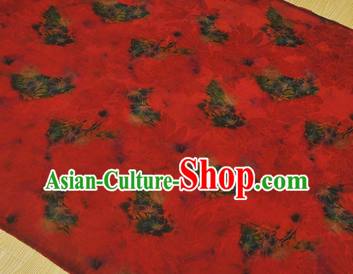Top Chinese Traditional Qipao Dress Satin Cloth Cheongsam Red Silk Fabric Gambiered Guangdong Gauze