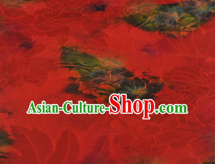 Top Chinese Traditional Qipao Dress Satin Cloth Cheongsam Red Silk Fabric Gambiered Guangdong Gauze