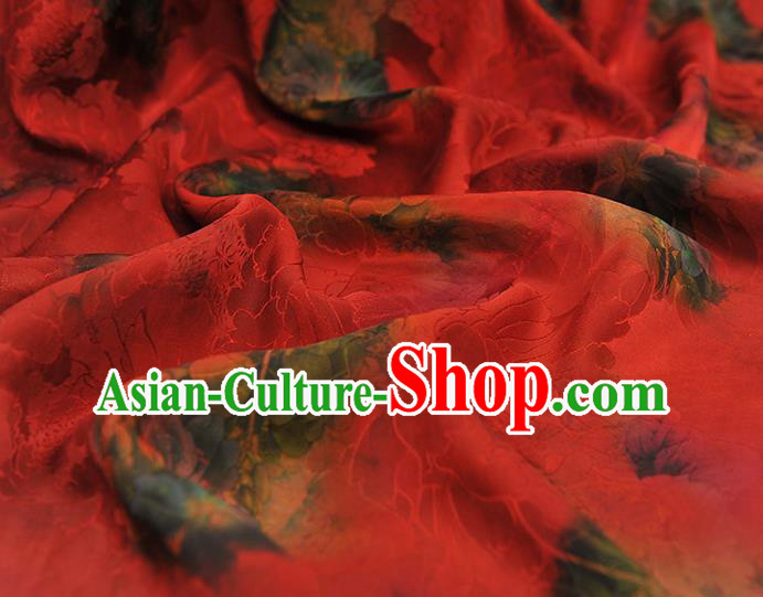 Top Chinese Traditional Qipao Dress Satin Cloth Cheongsam Red Silk Fabric Gambiered Guangdong Gauze