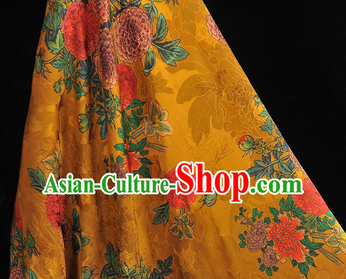 Top Chinese Cheongsam Golden Silk Fabric Gambiered Guangdong Gauze Traditional Jacquard Satin Cloth