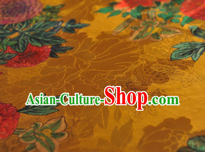 Top Chinese Cheongsam Golden Silk Fabric Gambiered Guangdong Gauze Traditional Jacquard Satin Cloth