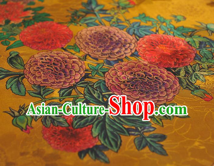 Top Chinese Cheongsam Golden Silk Fabric Gambiered Guangdong Gauze Traditional Jacquard Satin Cloth