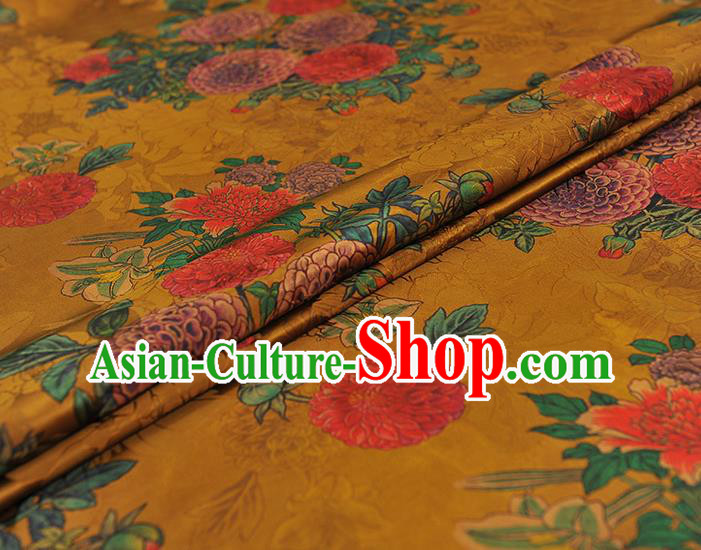 Top Chinese Cheongsam Golden Silk Fabric Gambiered Guangdong Gauze Traditional Jacquard Satin Cloth