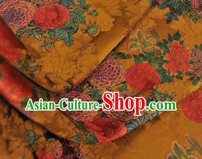 Top Chinese Cheongsam Golden Silk Fabric Gambiered Guangdong Gauze Traditional Jacquard Satin Cloth