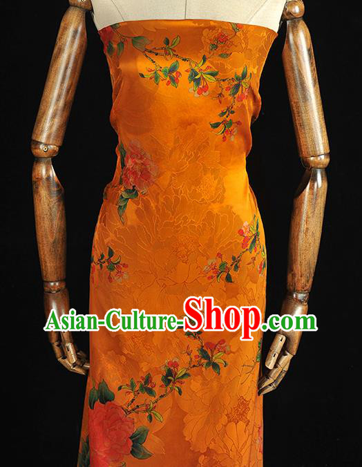 Top Chinese Cheongsam Golden Silk Fabric Classical Peony Pattern Gambiered Guangdong Gauze Traditional Jacquard Satin Cloth
