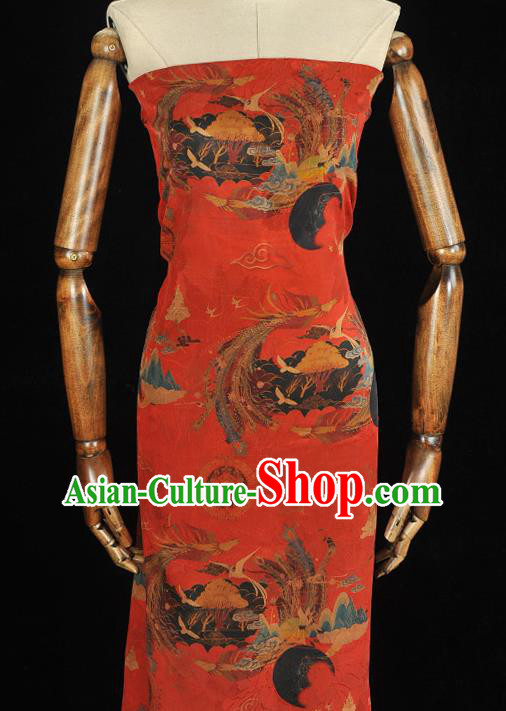 Top Chinese Traditional Wedding Jacquard Satin Cloth Cheongsam Red Silk Fabric Classical Phoenix Pattern Gambiered Guangdong Gauze