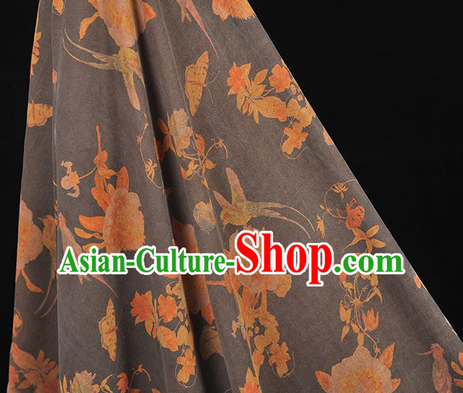 Chinese Cheongsam Silk Fabric Top Grey Gambiered Guangdong Gauze Traditional Flowers Pattern Dress Cloth