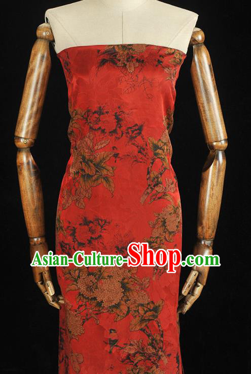 Top Chinese Cheongsam Silk Fabric Classical Hydrangea Pattern Red Gambiered Guangdong Gauze Traditional Jacquard Satin Cloth