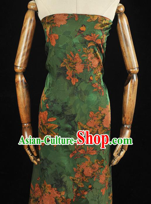 Top Chinese Traditional Jacquard Satin Cloth Cheongsam Silk Fabric Classical Hydrangea Pattern Green Gambiered Guangdong Gauze