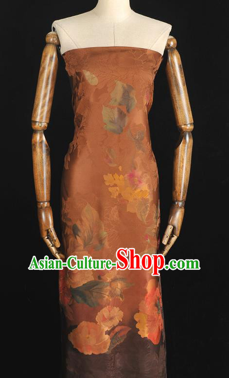 Top Chinese Classical Gambiered Guangdong Gauze Traditional Jacquard Brown Brocade Cloth Cheongsam Silk Fabric