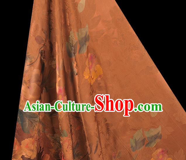 Top Chinese Classical Gambiered Guangdong Gauze Traditional Jacquard Brown Brocade Cloth Cheongsam Silk Fabric