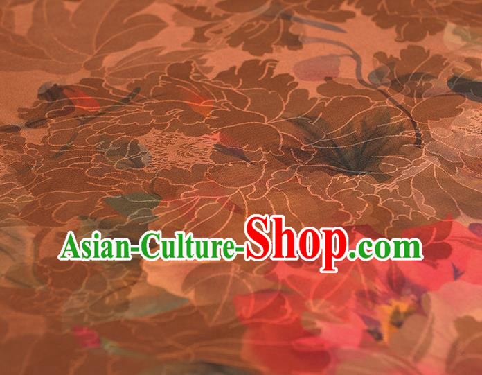 Top Chinese Classical Gambiered Guangdong Gauze Traditional Jacquard Brown Brocade Cloth Cheongsam Silk Fabric