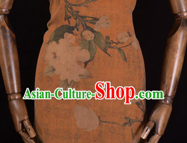 Chinese Traditional Hibiscus Pattern Dress Cloth Cheongsam Silk Fabric Top Ginger Gambiered Guangdong Gauze