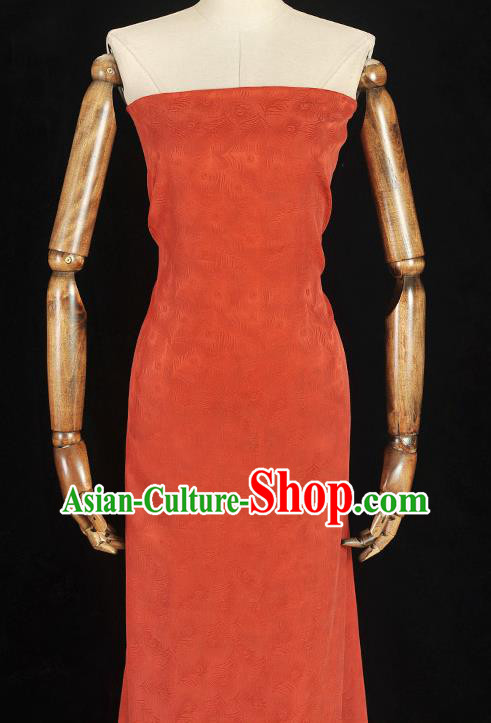 Top Chinese Traditional Orange Brocade Cloth Cheongsam Gambiered Guangdong Gauze Classical Feather Pattern Silk Fabric